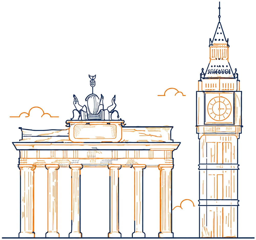Porta di Brandeburgo e Big Ben, disegno a linee